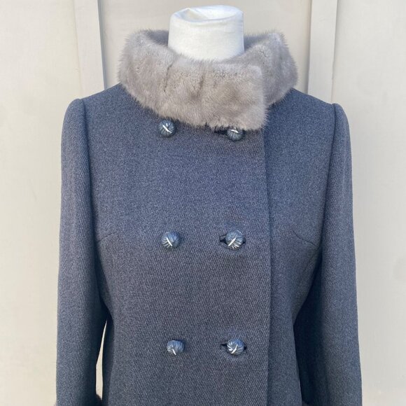 Vintage 50s 60s Townley Kaufman's Coat Jacket Stevens Hockanum Fur Trim Gray - Picture 2 of 15